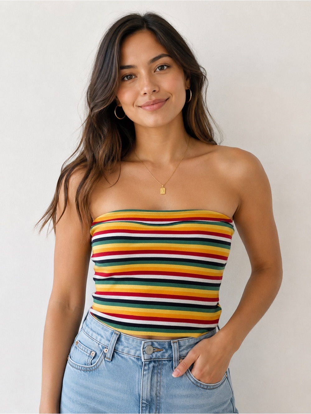American Eagle Womens Rainbow Ribbed Bright Tube Top, Summer, Size Medium